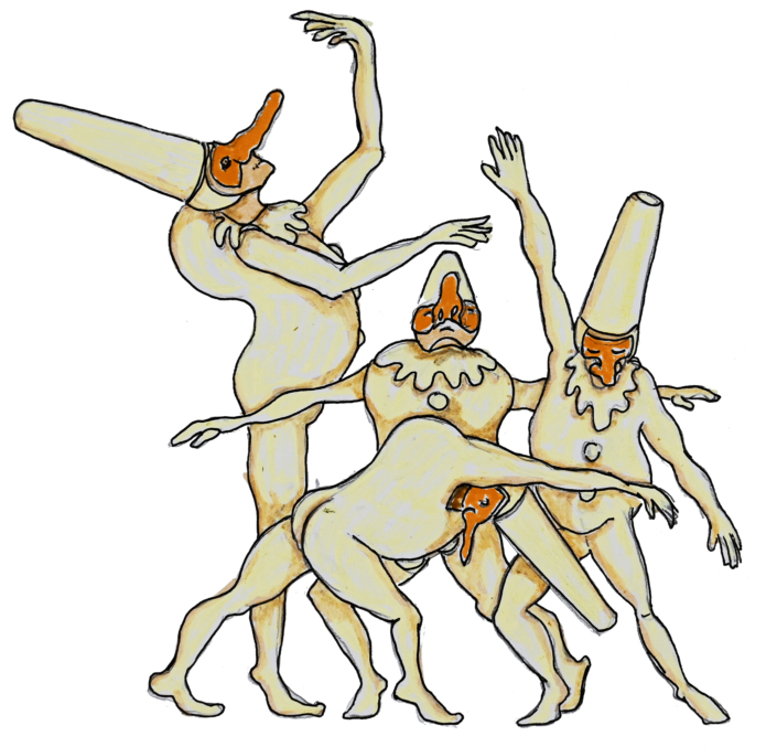 croquis polichinelles Coco grooupe dansant